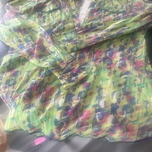 Tin Haul Sheer Floral Brushstroke Blouse in Lime, Pink, Blue